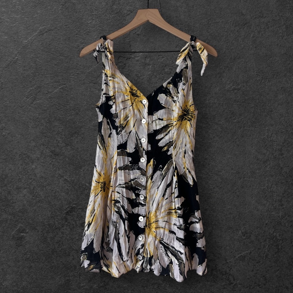 Free People Floral Tie-Shoulder Tropical Summer Mini Button Front Dress Size S - Picture 4 of 11